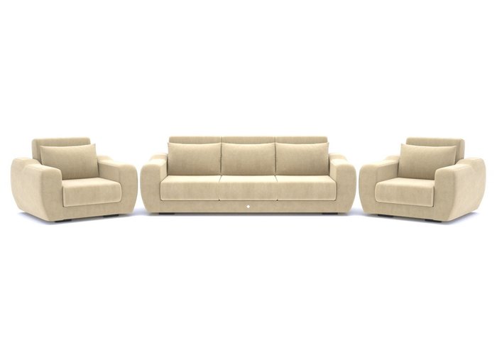 Набор из дивана-кровати с двумя креслами бежевого цвета