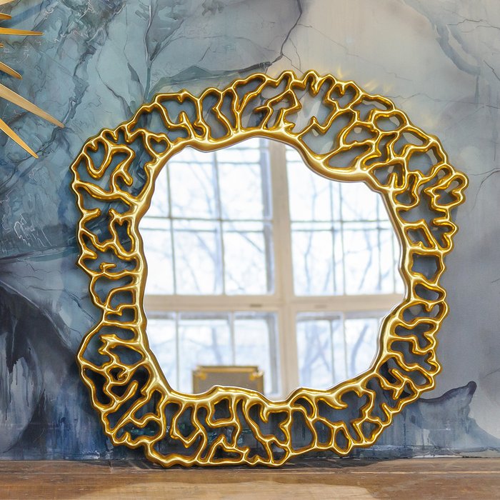 Дизайнерское настенное зеркало Каллисто в золотистой раме - купить Настенные зеркала по цене 40000.0