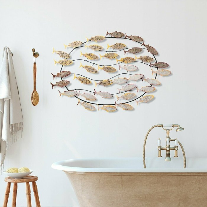 Настенный декор ручной работы Рыбы 58х94 из металла  - лучшие Декор стен в INMYROOM