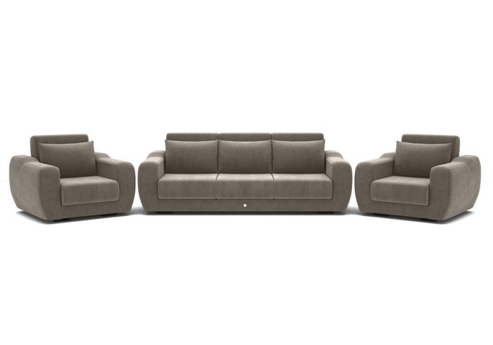 Набор из дивана-кровати с двумя креслами серо-бежевого цвета