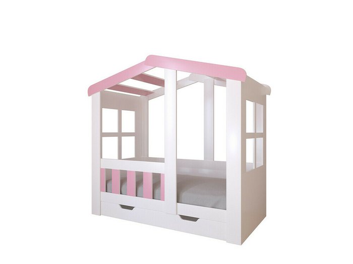 Кроватка Астра Домик 80х160 бело-розового цвета