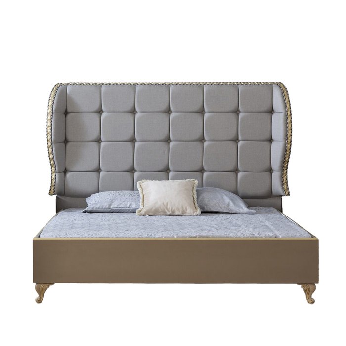 Кровать Нехир 160х200 коричнево-серого цвета без подъемного механизма