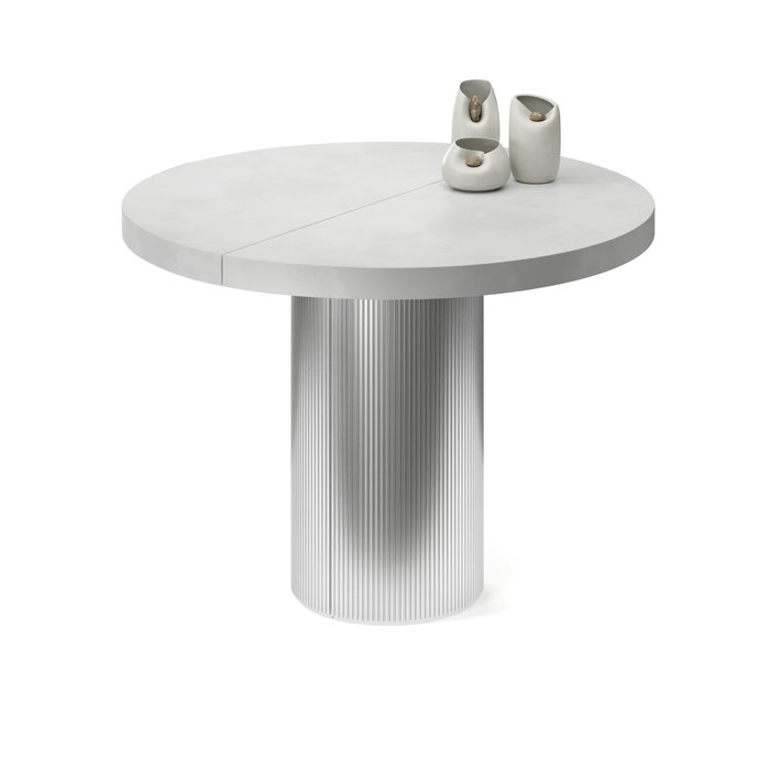 Обеденный стол раздвижной Бунда на серебряном основании с белой столешницей - лучшие Обеденные столы в INMYROOM