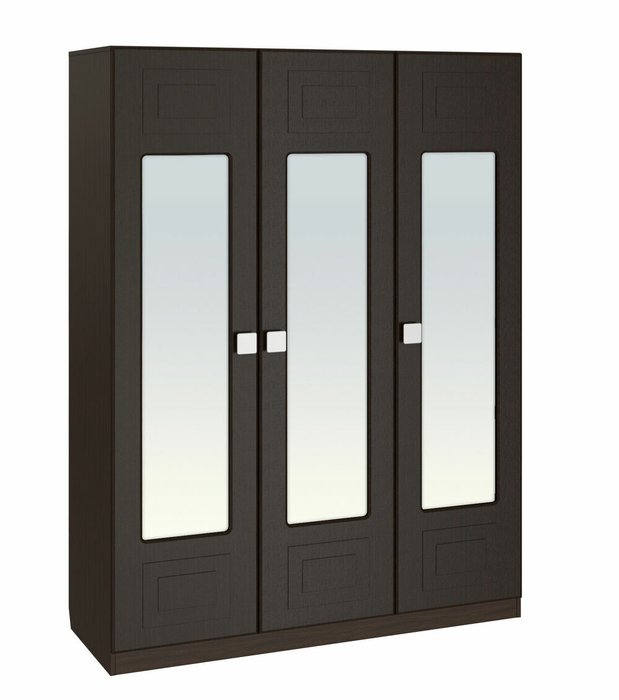Шкаф трехдверный с зеркалами Анастасия темно-коричневого цвета