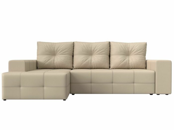 Угловой диван-кровать Перри бежевого цвета (экокожа) левый угол - купить Угловые диваны по цене 59999.0