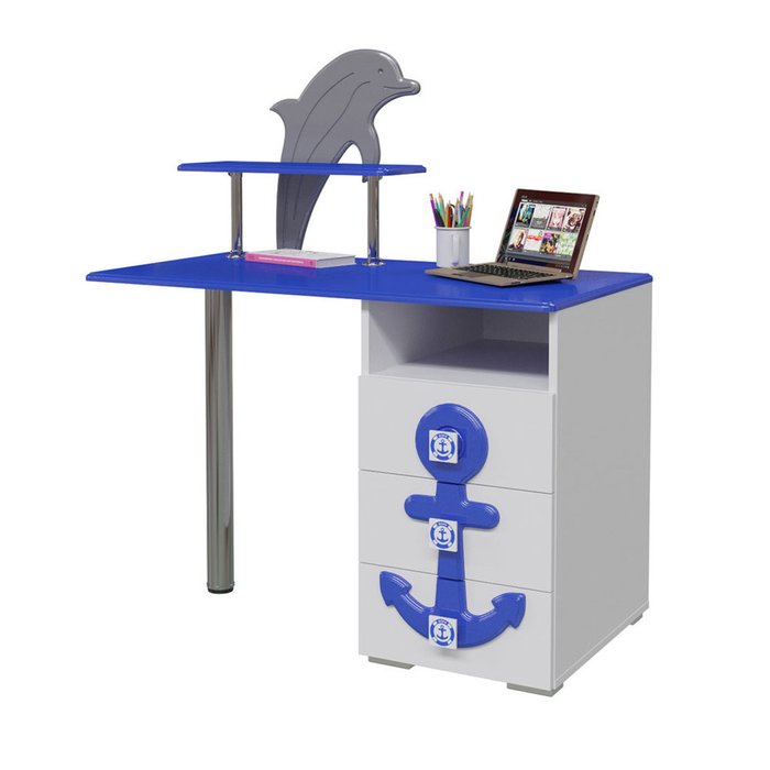 Стол письменный Парус бело-синего цвета - купить Письменные столы по цене 11642.0