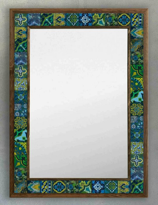 Настенное зеркало 53x73 с каменной мозаикой сине-зеленого цвета - купить Настенные зеркала по цене 27866.0