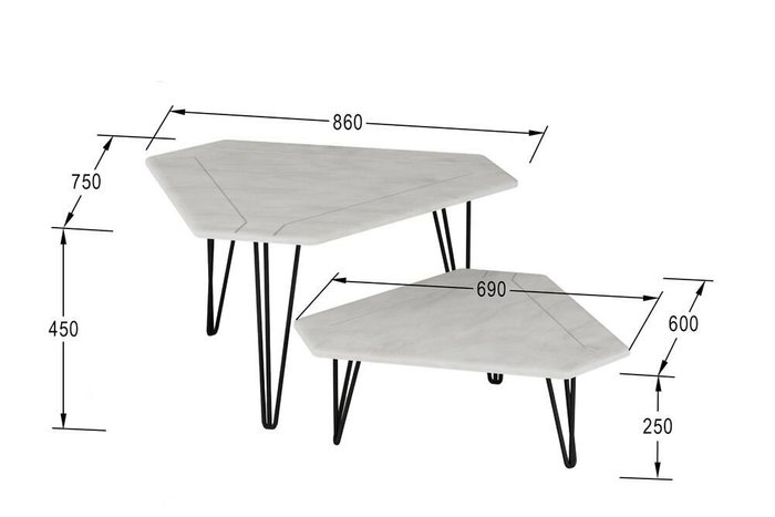 Комплект из двух столов ТЕТ-А-ТЕТ цвета белый бетон - купить Журнальные столики по цене 7406.0