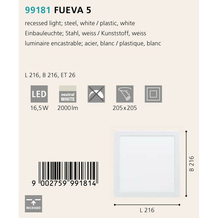 Светильник точечный Eglo Fueva 5 99181 - купить Накладные споты по цене 2790.0