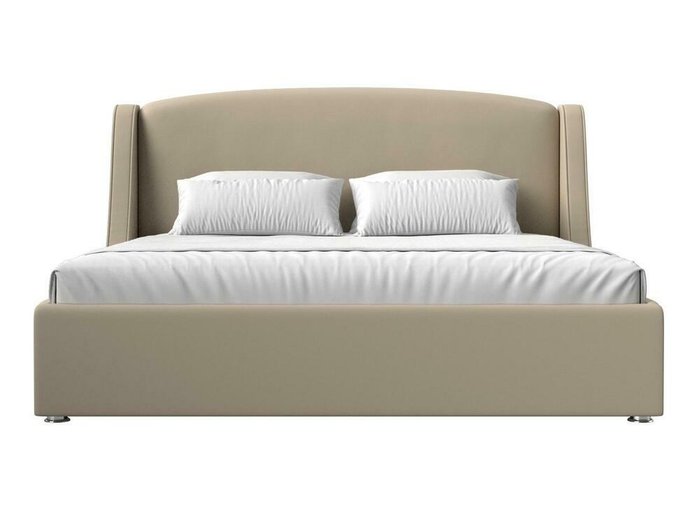Кровать Лотос 200х200 бежевого цвета с подъемным механизмом (экокожа) - купить Кровати для спальни по цене 90999.0