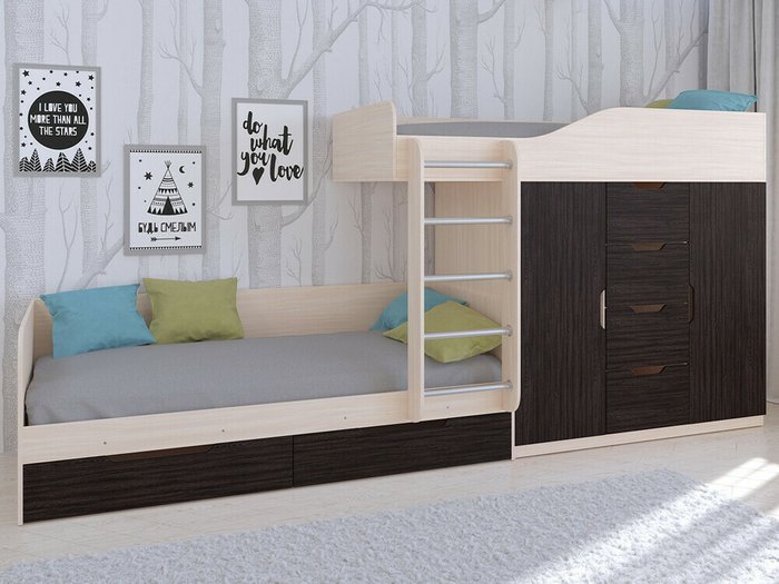 Двухъярусная кровать Астра 6 80х190 цвета Дуб молочный-Венге - купить Двухъярусные кроватки по цене 34900.0