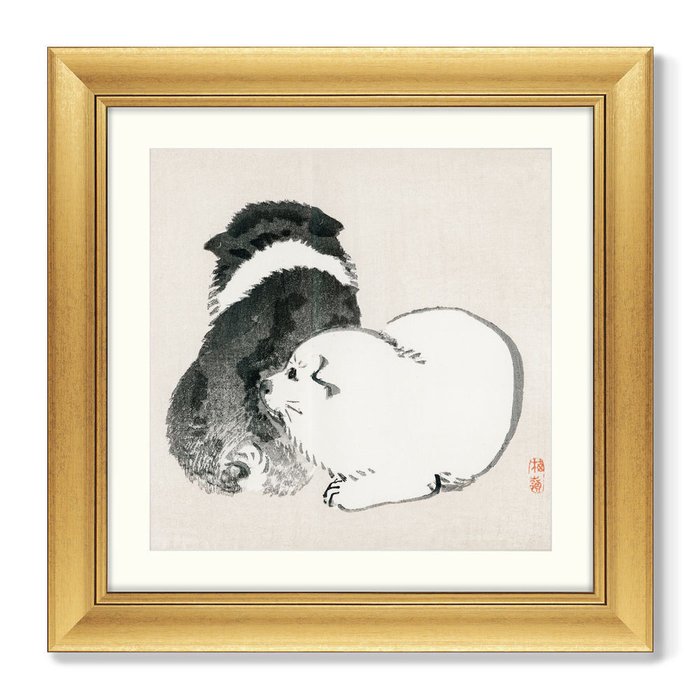 Репродукция картины в раме Black and white puppies, 1883г. - купить Картины по цене 13799.0