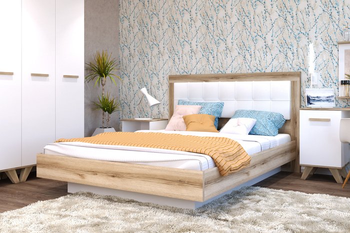 Кровать Вега 160х200 бело-бежевого цвета с подъемным механизмом - лучшие Кровати для спальни в INMYROOM