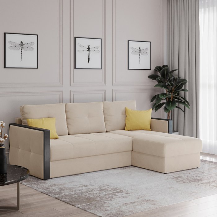 Угловой диван-кровать Винг бежевого цвета - купить Угловые диваны по цене 88110.0