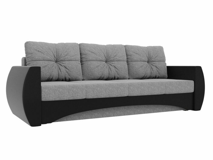 Прямой диван-кровать Сатурн серо-черного цвета (ткань/экокожа)