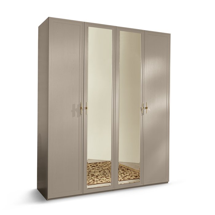 Шкаф для одежды четырехдверный с зеркалами Palmari серо-бежевого цвета
