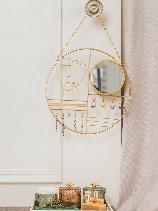 Держатель для ювелирных украшений с зеркалом золотого цвета - купить Аксессуары для спальни по цене 1993.0