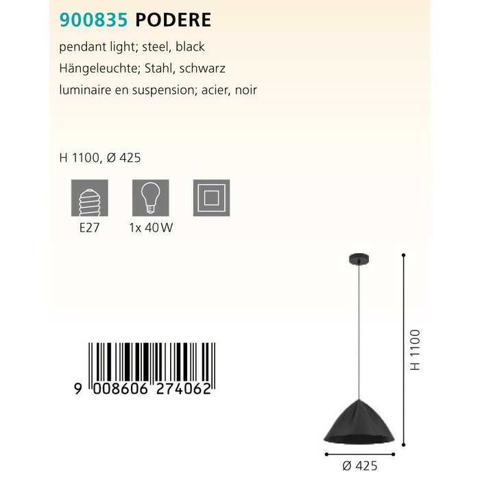 Люстра Eglo Podere 900835 - купить Подвесные светильники по цене 13190.0