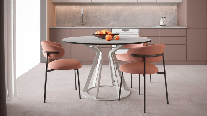 Стол обеденный Mercury цвета светлый бетон на белой опоре - лучшие Обеденные столы в INMYROOM
