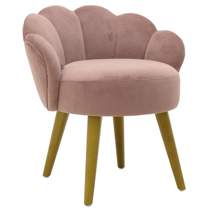Кресло розового цвета на деревянных ножках