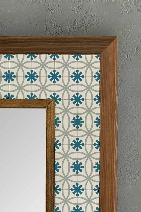 Настенное зеркало с каменной мозаикой 33x33 бело-синего цвета - лучшие Настенные зеркала в INMYROOM