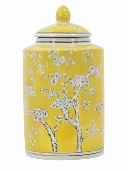 Фарфоровая ваза с крышкой желто-белого цвета - купить Вазы  по цене 8400.0