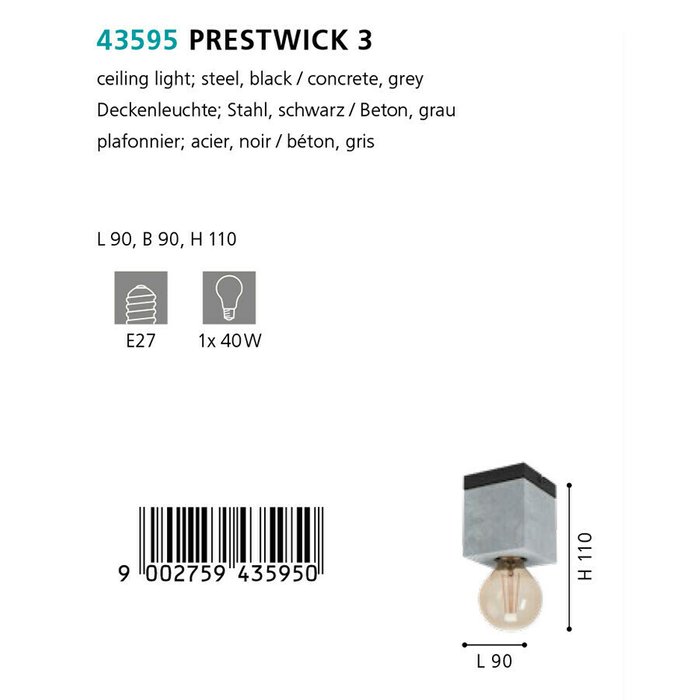 Светильник потолочный Prestwick серого цвета - купить Потолочные светильники по цене 2690.0