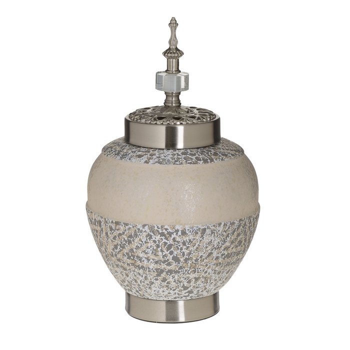Керамическая ваза бежево-серебряного цвета с крышкой