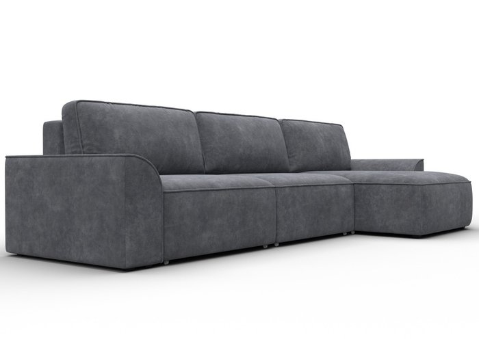 Угловой диван-кровать Лига-048 лонг в обивке из велюра темно-серого цвета - лучшие Угловые диваны в INMYROOM
