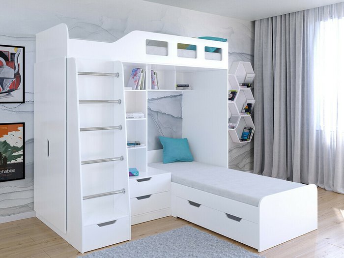 Двухъярусная кровать Астра 4 80х195 белого цвета - купить Двухъярусные кроватки по цене 34900.0
