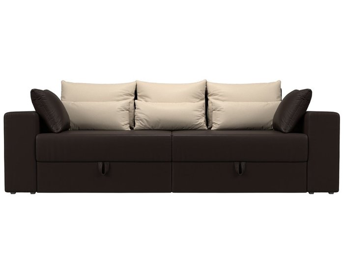 Прямой диван-кровать Мэдисон коричнево-бежевого цвета (экокожа) - купить Прямые диваны по цене 32990.0