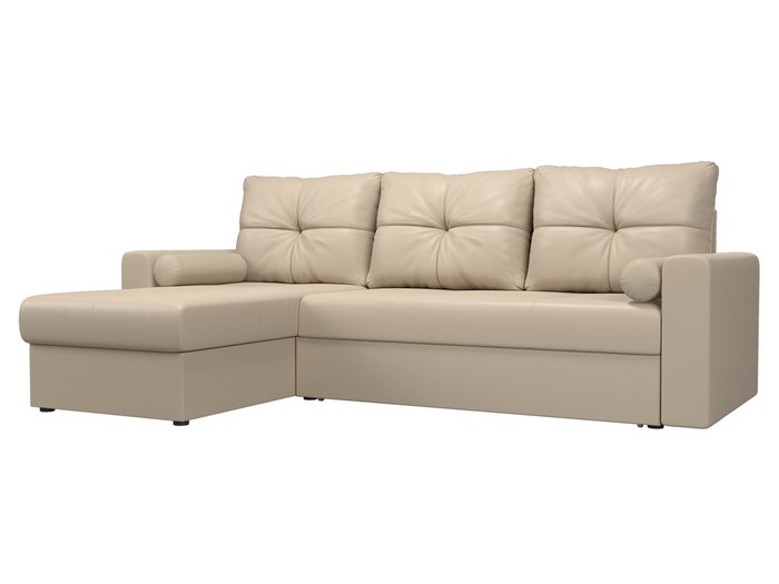 Угловой диван-кровать Верона бежевого цвета (экокожа) левый угол