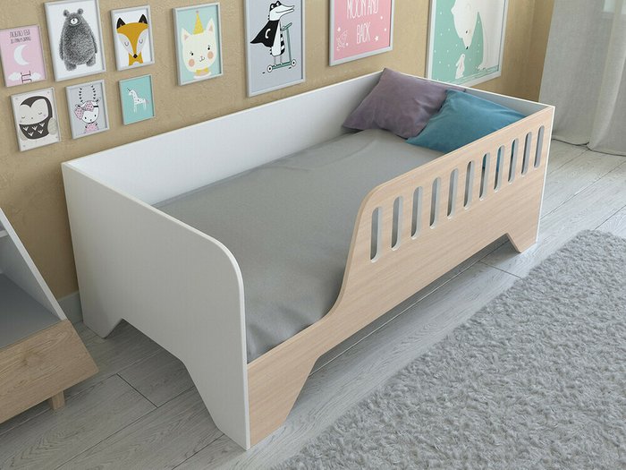 Кроватка Астра 13 80х160 цвета Дуб молочный-белый - купить Одноярусные кроватки по цене 9460.0