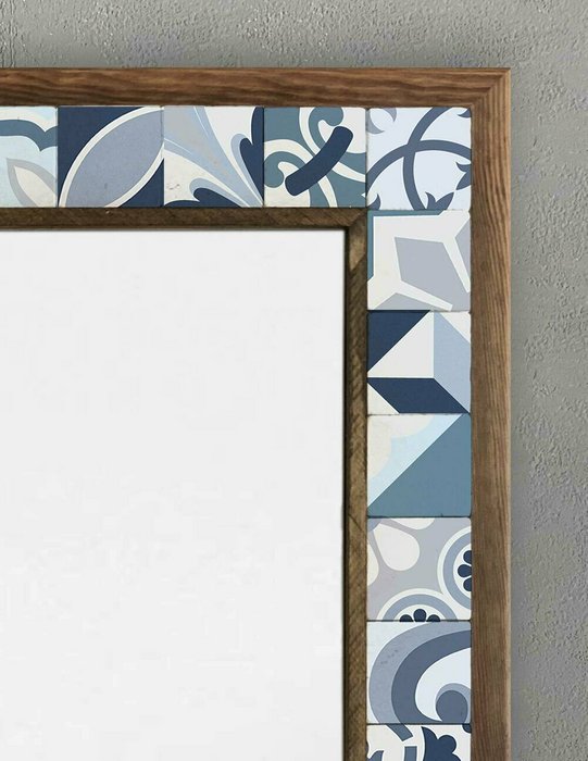 Настенное зеркало с каменной мозаикой 53x73 сине-белого цвета  - купить Настенные зеркала по цене 27866.0