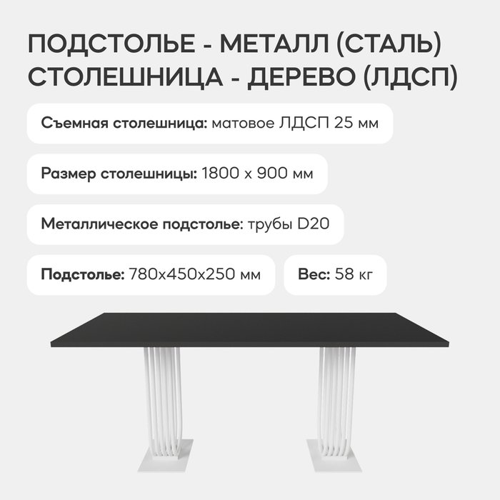 Обеденный стол Arfeo Duo 90х180 с металлическим белым подстольем и чёрной столешницей - лучшие Обеденные столы в INMYROOM