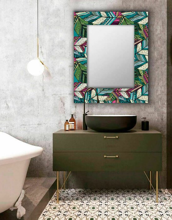Настенное зеркало Зеленые перья 50х65 зеленого цвета - лучшие Настенные зеркала в INMYROOM
