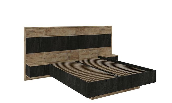 Кровать с подъемным механизмом Кения с тумбами 160х200 черно-коричневого цвета - купить Кровати для спальни по цене 45170.0