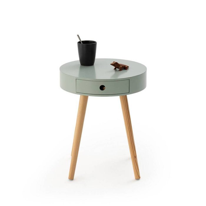 Маленький круглый прикроватный столик Selisa серо-зеленого цвета - купить Прикроватные тумбы по цене 4422.0