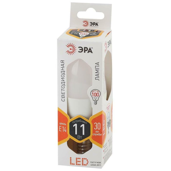Лампа светодиодная ЭРА E14 11W 2700K матовая LED B35-11W-827-E14 - купить Лампочки по цене 115.0