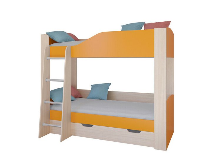 Двухъярусная кровать Астра 2 80х190 цвета Дуб молочный-оранжевый