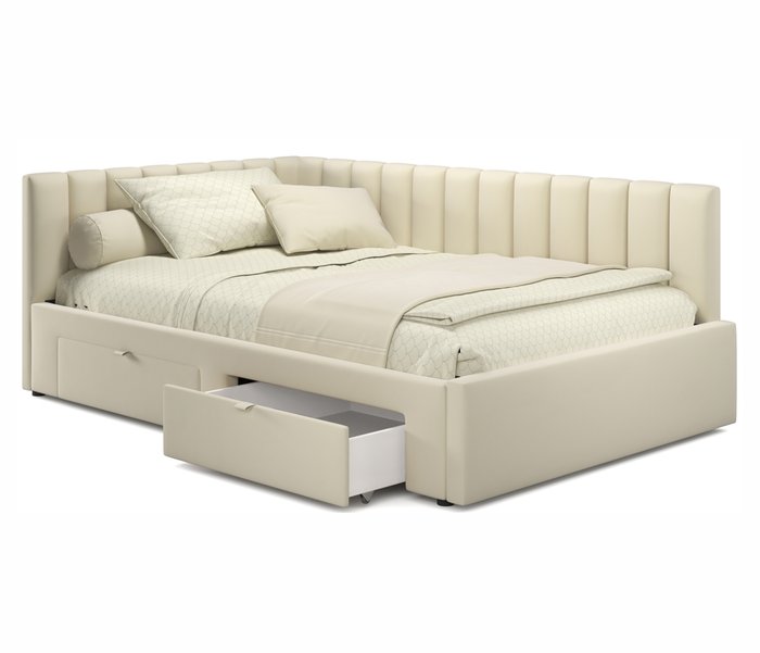 Мягкая кровать-тахта Milena 90х200 бежевого цвета без подъемного механизма