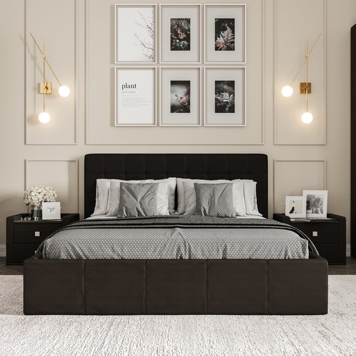 Кровать Инуа 180х200 черного цвета с подъемным механизмом  - купить Кровати для спальни по цене 33028.0