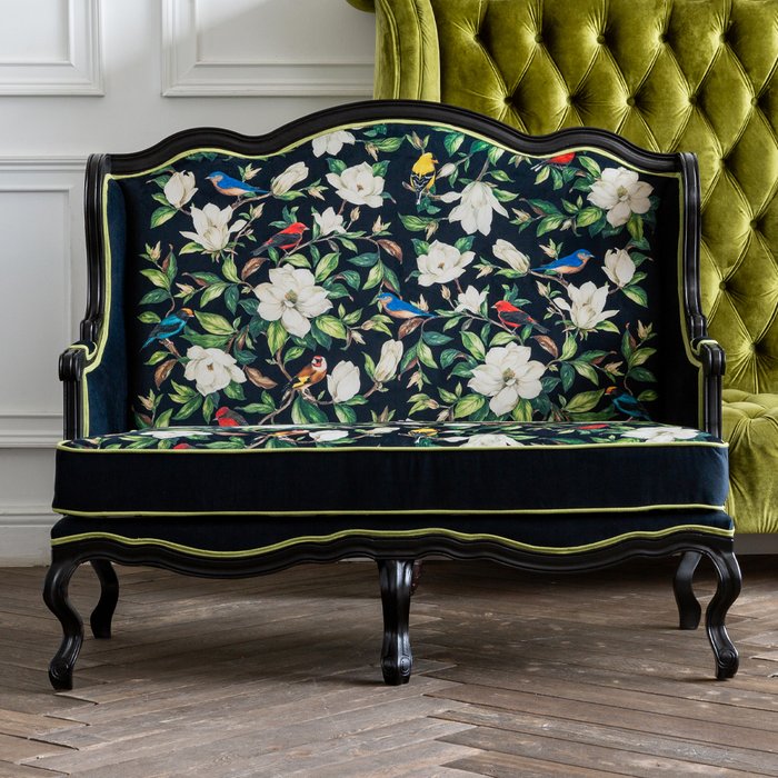 Двухместный диван Цветущая аристократка черно-зеленого цвета - лучшие Прямые диваны в INMYROOM