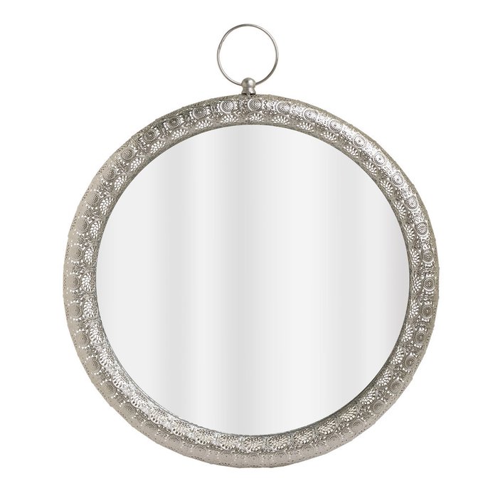Настенное зеркало в металлической раме серебристого цвета