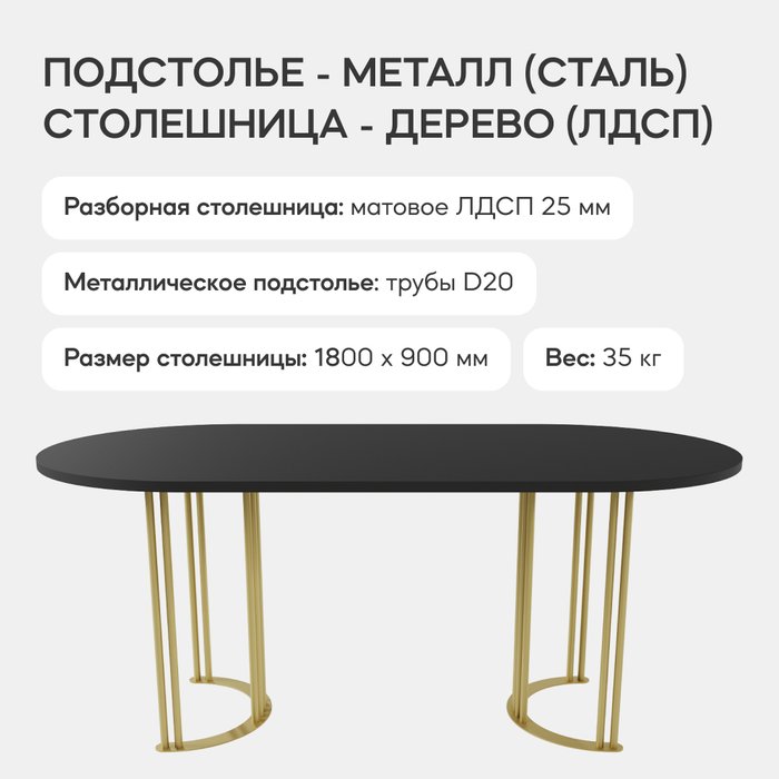 Обеденный стол Violur 180 с металлическим золотым подстольем и черной столешницей - лучшие Обеденные столы в INMYROOM