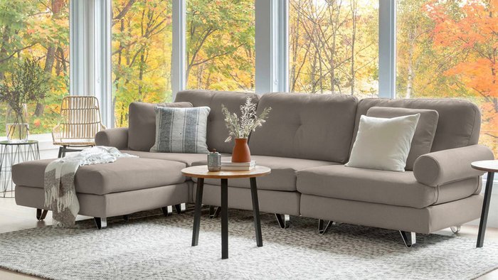 Угловый диван с оттоманкой Багамы светло-коричневого цвета - купить Угловые диваны по цене 117000.0