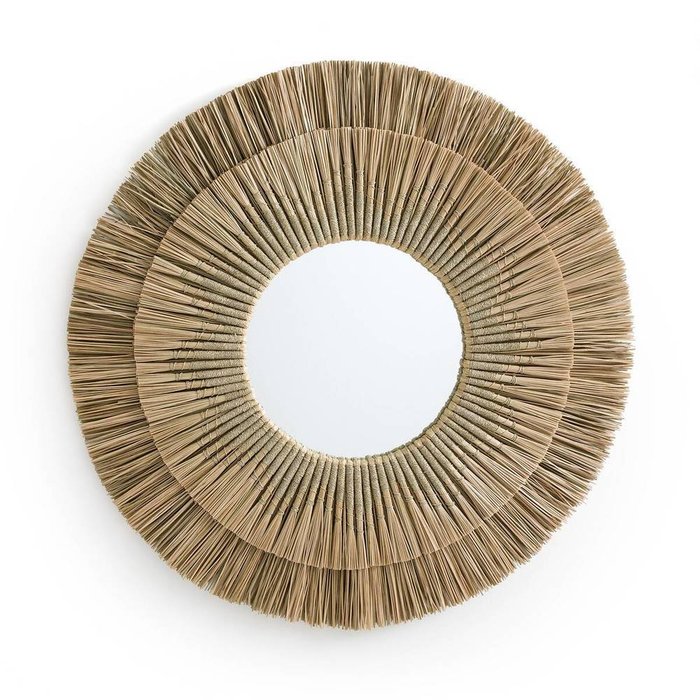 Зеркало настенное круглое из мендонга Loully бежевого цвета