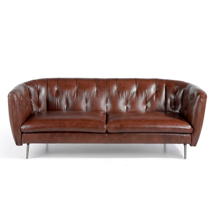 Диван кожаный трехместный коричневого цвета - купить Прямые диваны по цене 3895990.0
