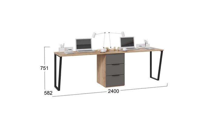 Комплект письменных столов с одной тумбой Порто серо-бежевого цвета - купить Письменные столы по цене 23899.0