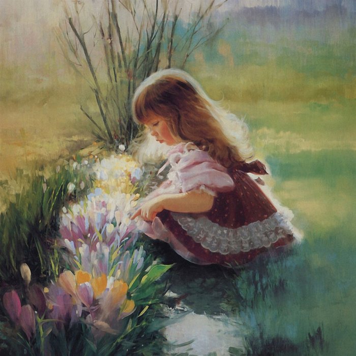 Дизайнерская картина на холсте "Девочка на полянке"
